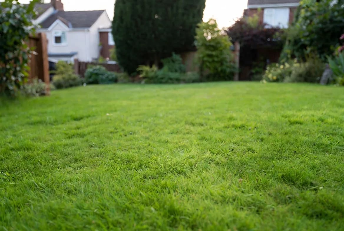 A conventional short garden lawn before a no-mow area is established