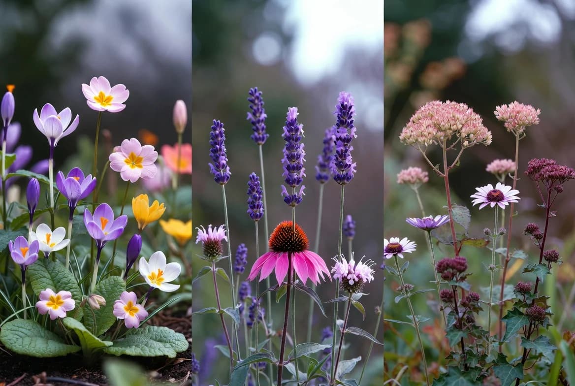 A mixed border of seasonal flowers providing nectar for bees