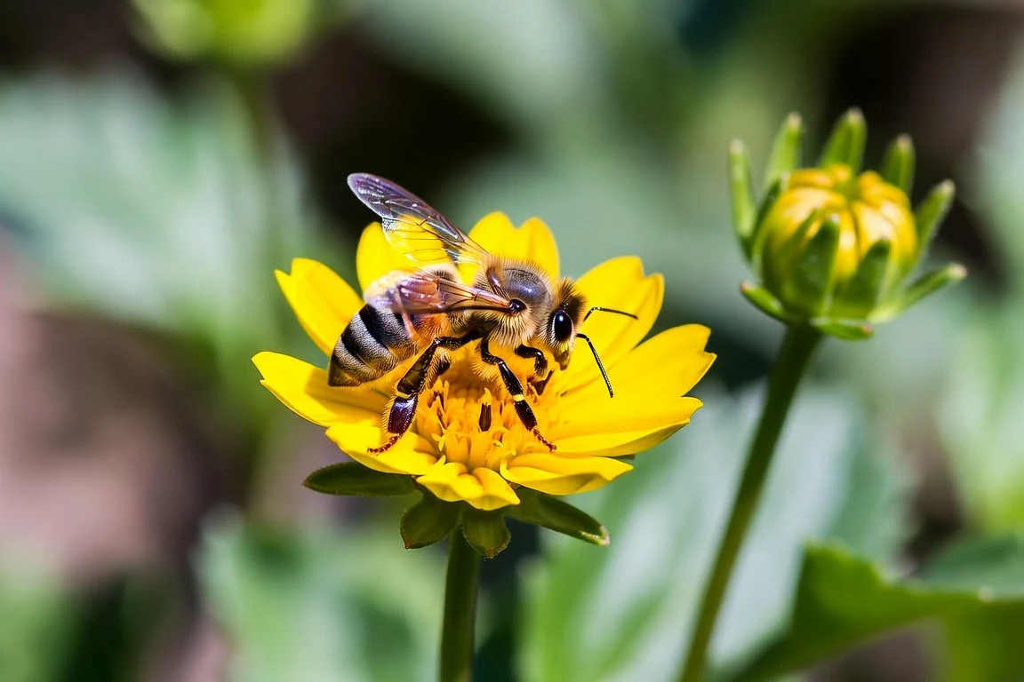 A bee feeding from a summer flower